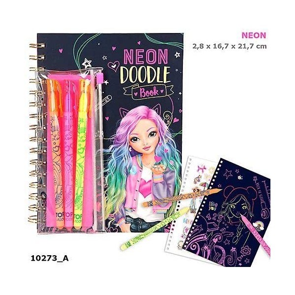 Libro para Colorear Neon Doodle Book TOPModel, con 3 lápices, Color carbón