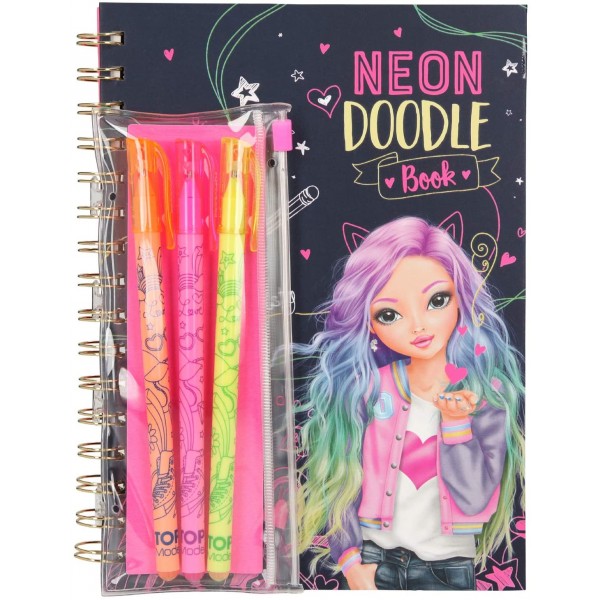 Libro para Colorear Neon Doodle Book TOPModel, con 3 lápices, Color carbón