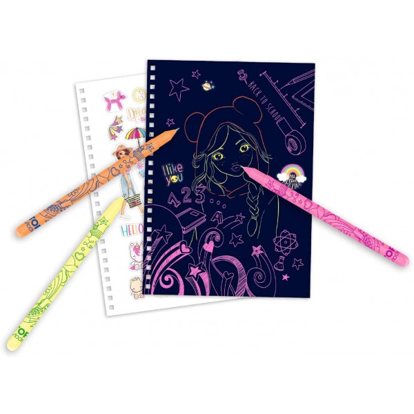 Libro para Colorear Neon Doodle Book TOPModel, con 3 lápices, Color carbón