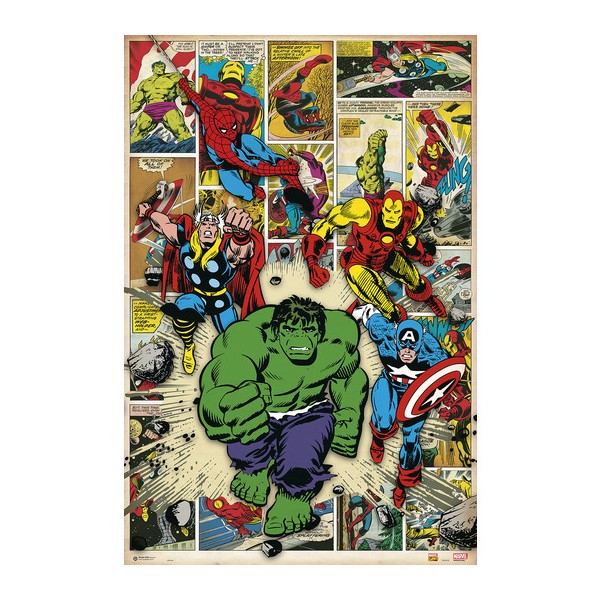 POSTER MARVEL COMIC HERE COME THE HEROES