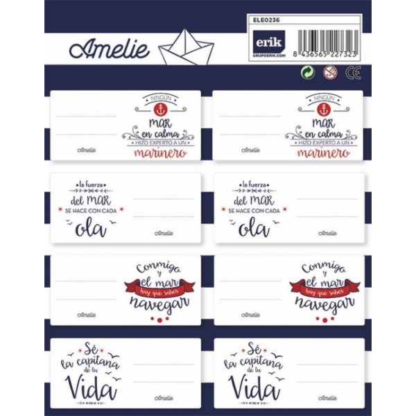 Pack 16 Etiquetas Adhesivas Erik Amelie Marinero