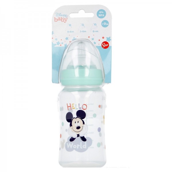 BIBERON CUELLO ANCHO 240 ML TETINA SILICONA 3 POSICIONES COOL LIKE MICKEY