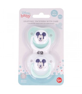 SET 2 CHUPETES TETINA ANATOMICA SILICONA +6 M CON FUNDA COOL LIKE MICKEY