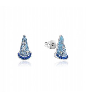 Pendientes de botón con forma de sombrero de cristal chapado en oro blanco de Mickey, aprendiz de brujo de Disney Fantasia