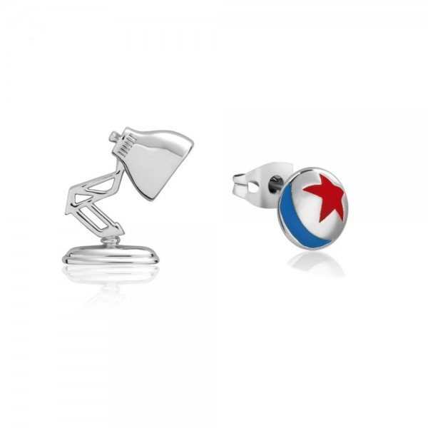 Lámpara chapada en oro blanco de Disney Pixar y aretes de bola Luxo que no coinciden
