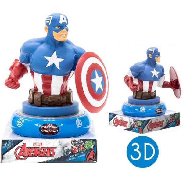 Lampara De Noche Figura 3D Capitan America 25cm.