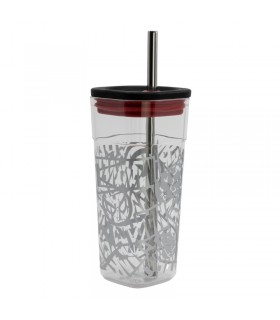 VASO ACRILICO CUBE CON PAJITA DE ACERO INOXIDABLE 540 ML | MARVEL