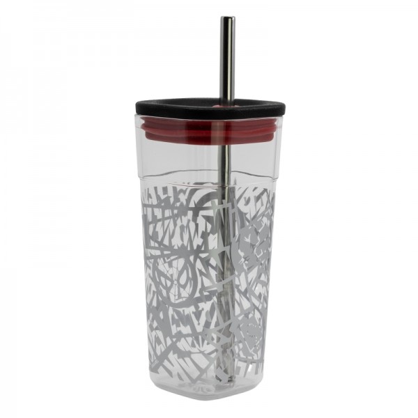 VASO ACRILICO CUBE CON PAJITA DE ACERO INOXIDABLE 540 ML | MARVEL