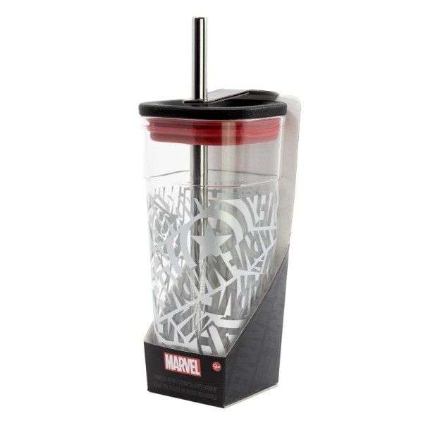 VASO ACRILICO CUBE CON PAJITA DE ACERO INOXIDABLE 540 ML | MARVEL
