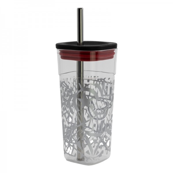 VASO ACRILICO CUBE CON PAJITA DE ACERO INOXIDABLE 540 ML | MARVEL