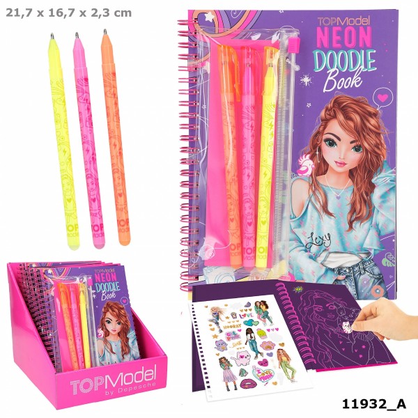 TOPModel Doodle Book neón con set de bolígrafos neón