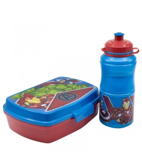 SET VUELTA AL COLE EN CAJA REGALO (BOTELLA SPORT EASY HOLD 380 ML Y SANDWICHERA RECTANGULAR) AVENGERS HERALDIC ARMY