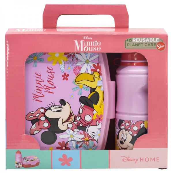 SET VUELTA AL COLE EN CAJA REGALO (BOTELLA SPORT EASY HOLD 380 ML Y SANDWICHERA RECTANGULAR) MINNIE MOUSE SPRING LOOK
