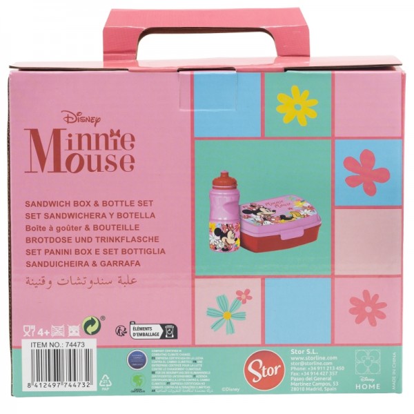 SET VUELTA AL COLE EN CAJA REGALO (BOTELLA SPORT EASY HOLD 380 ML Y SANDWICHERA RECTANGULAR) MINNIE MOUSE SPRING LOOK