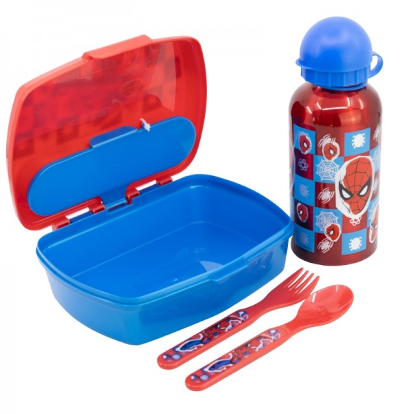 SET URBAN VUELTA AL COLE 4 PCS (BOTELLA ALUMINIO 400 ML Y SANDWICHERA CON CUBIERTOS) SPIDERMAN MIDNIGHT FLYER