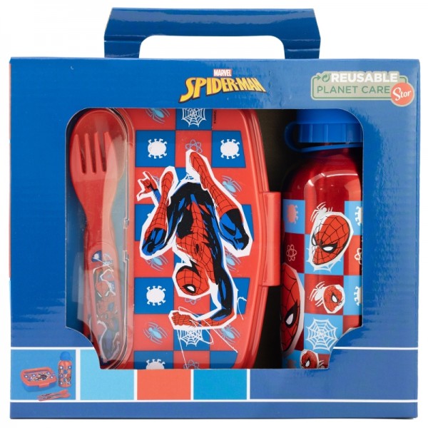 SET URBAN VUELTA AL COLE 4 PCS (BOTELLA ALUMINIO 400 ML Y SANDWICHERA CON CUBIERTOS) SPIDERMAN MIDNIGHT FLYER
