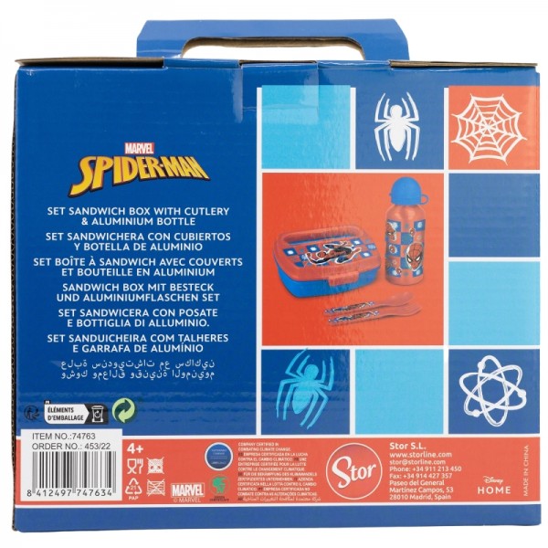 SET URBAN VUELTA AL COLE 4 PCS (BOTELLA ALUMINIO 400 ML Y SANDWICHERA CON CUBIERTOS) SPIDERMAN MIDNIGHT FLYER