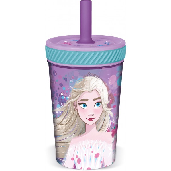 Vaso Antivuelco con Pajita de Silicona 370ml Frozen
