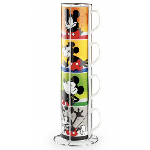 Disney - Taza Apilable Mickey Soy 350ml. Juego de 4 con rejilla metálica