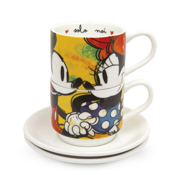 Disney - Set 2 Tazas Espresso Apilables Mickey Mouse Verde Con Platillos