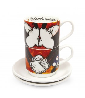Disney - Set 2 Tazas Espresso Apilables Mickey Mouse Rojo Con Platillos