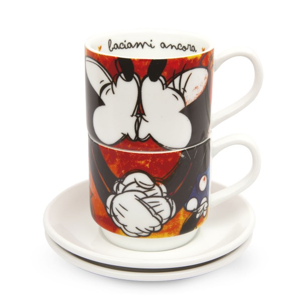Disney - Set 2 Tazas Espresso Apilables Mickey Mouse Rojo Con Platillos
