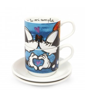 Disney - Set 2 Tazas Espresso Apilables Mickey Mouse Azul Con Platillos