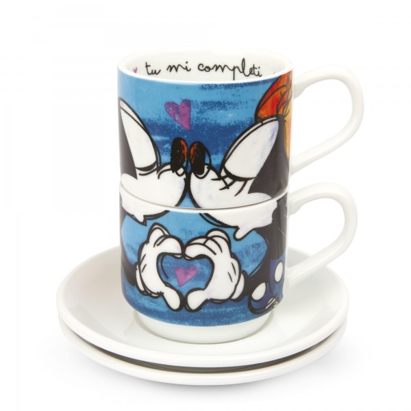 Disney - Set 2 Tazas Espresso Apilables Mickey Mouse Azul Con Platillos