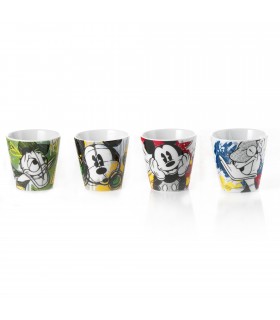 Disney - Set 4 Tazas Espresso Apilables Mickey Mouse Azul Con Platillos