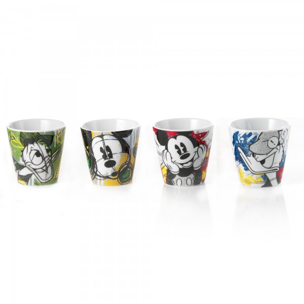 Disney - Set 4 Tazas Espresso Apilables Mickey Mouse Azul Con Platillos