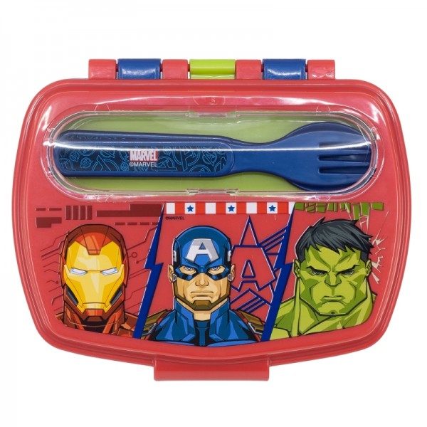SANDWICHERA RECTANGULAR CON CUBIERTOS AVENGERS COMIC HEROES