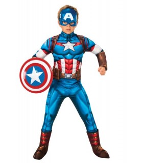 Disfraz De Lujo Oficial De Capitán América Para Niños Marvel Superhéroe