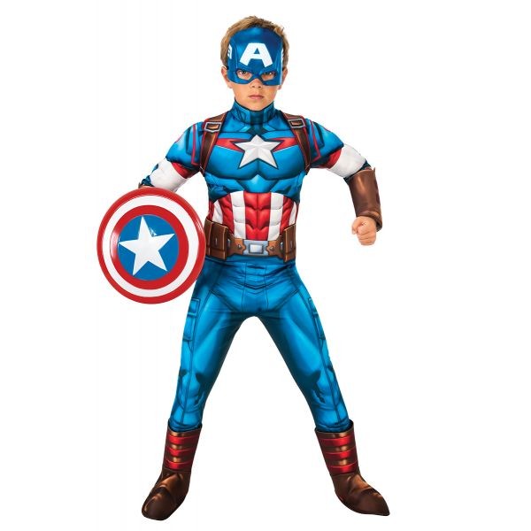 Disfraz De Lujo Oficial De Capitán América Para Niños Marvel Superhéroe