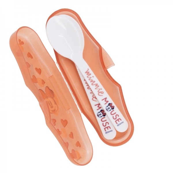 JUEGO DE VIAJE DE 2 CUCHARAS DE PP PARA NIÑOS PEQUEÑOS CON CORAZÓN DE MINNIE MOUSE