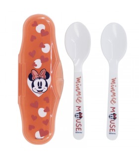JUEGO DE VIAJE DE 2 CUCHARAS DE PP PARA NIÑOS PEQUEÑOS CON CORAZÓN DE MINNIE MOUSE