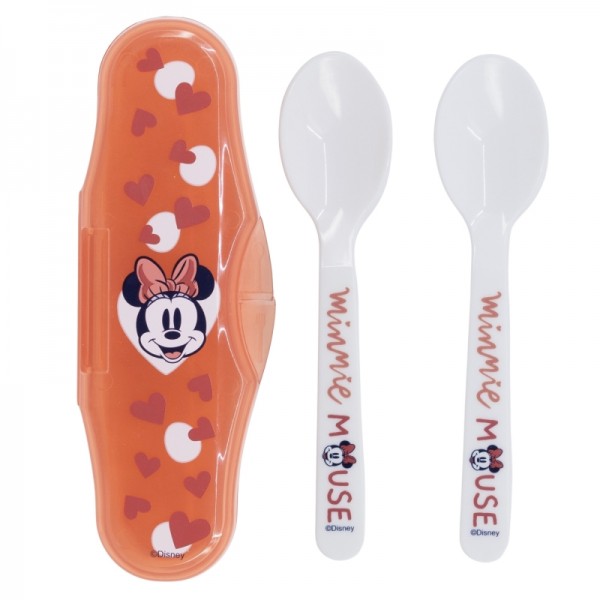 JUEGO DE VIAJE DE 2 CUCHARAS DE PP PARA NIÑOS PEQUEÑOS CON CORAZÓN DE MINNIE MOUSE