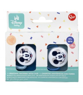SET 2 CHUPETES ORTODONCIA BEBÉ SILICONA +6 M CON FUNDA MICKEY MOUSE LLENO DE SONRISAS