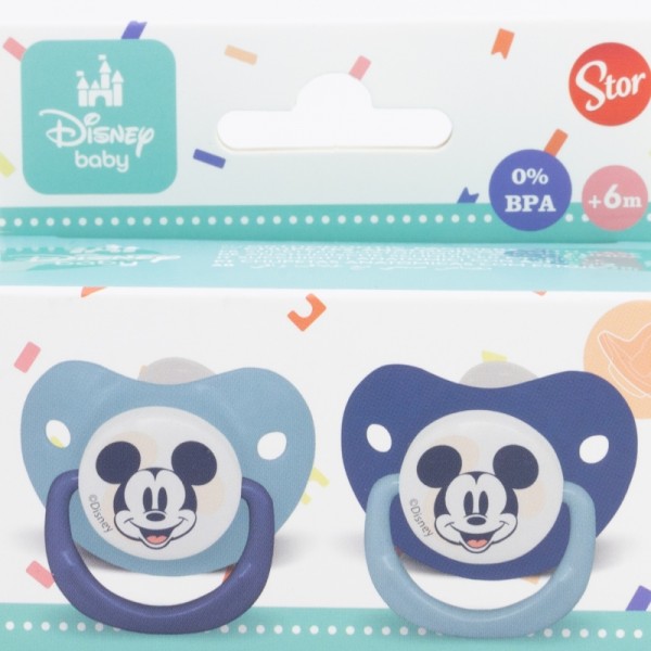 SET 2 CHUPETES ORTODONCIA BEBÉ SILICONA +6 M CON FUNDA MICKEY MOUSE LLENO DE SONRISAS
