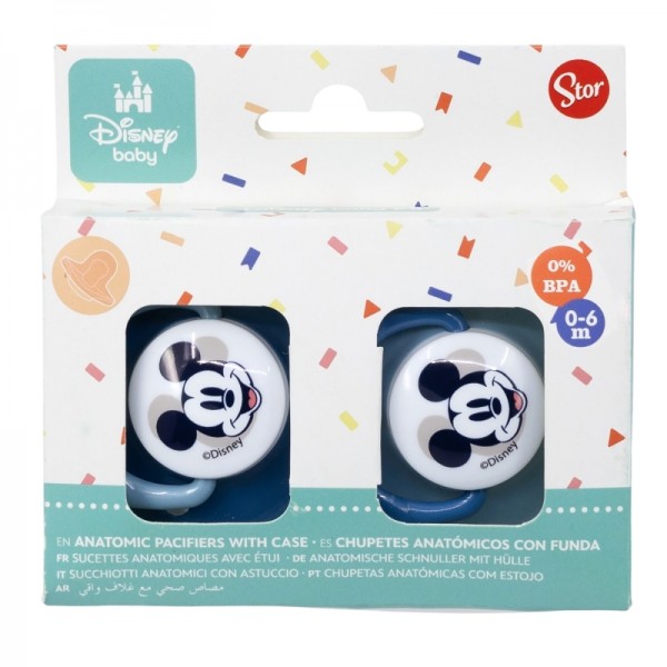 SET 2 CHUPETES ORTODONCIA BEBÉ SILICONA 0-6 M CON FUNDA MICKEY MOUSE LLENO DE SONRISAS