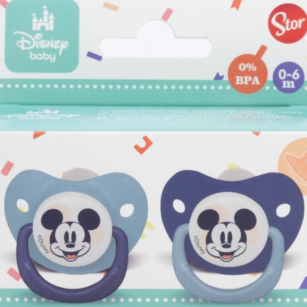 SET 2 CHUPETES ORTODONCIA BEBÉ SILICONA 0-6 M CON FUNDA MICKEY MOUSE LLENO DE SONRISAS