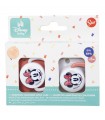 SET 2 CHUPETES ORTODONCIA BEBÉ SILICONA +6 M CON FUNDA MINNIE MOUSE CORAZÓN COMPLETO