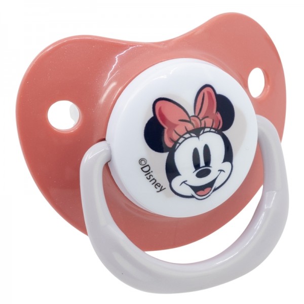 SET 2 CHUPETES ORTODONCIA BEBÉ SILICONA +6 M CON FUNDA MINNIE MOUSE CORAZÓN COMPLETO