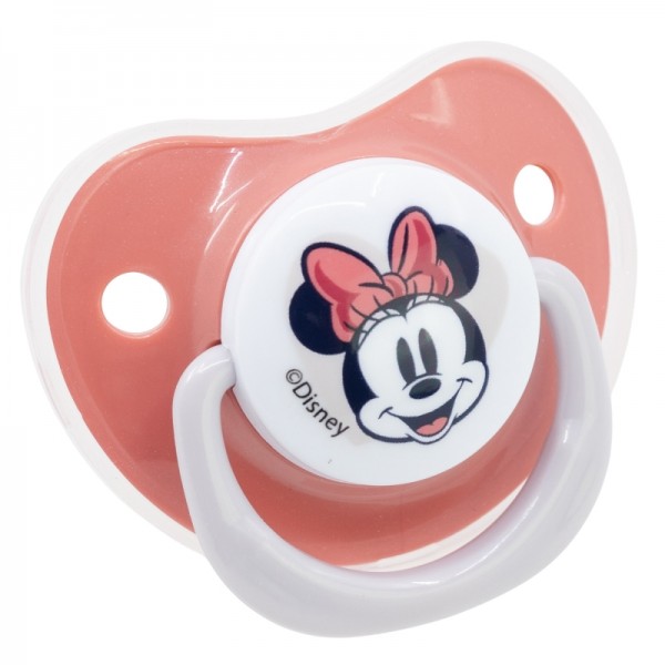 SET 2 CHUPETES ORTODONTICOS BEBÉ SILICONA 0-6 M CON FUNDA MINNIE MOUSE CORAZÓN COMPLETO