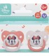 SET 2 CHUPETES ORTODONTICOS BEBÉ SILICONA 0-6 M CON FUNDA MINNIE MOUSE CORAZÓN COMPLETO