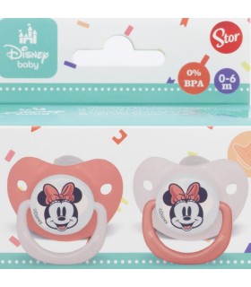 SET 2 CHUPETES ORTODONTICOS BEBÉ SILICONA 0-6 M CON FUNDA MINNIE MOUSE CORAZÓN COMPLETO
