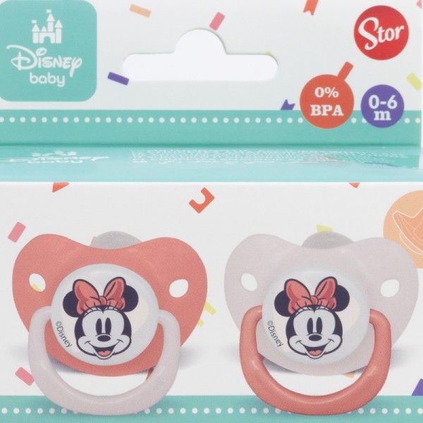 SET 2 CHUPETES ORTODONTICOS BEBÉ SILICONA 0-6 M CON FUNDA MINNIE MOUSE CORAZÓN COMPLETO