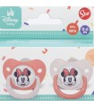 SET 2 CHUPETES ORTODONTICOS BEBÉ SILICONA 0-6 M CON FUNDA MINNIE MOUSE CORAZÓN COMPLETO