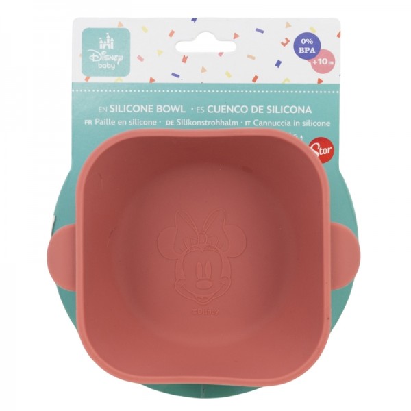 SISTEMA DE SUCCIÓN DE CUENCO DE SILICONA CUADRADO PARA NIÑOS DE MINNIE MOUSE