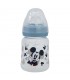BIBERÓN PARA BEBÉ DE 5 OZ CON CUELLO ANCHO Y TETIN DE SILICONA, 3 POSICIONES, MICKEY MOUSE, LLENO DE SONRISAS