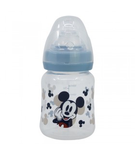 BIBERÓN PARA BEBÉ DE 5 OZ CON CUELLO ANCHO Y TETIN DE SILICONA, 3 POSICIONES, MICKEY MOUSE, LLENO DE SONRISAS